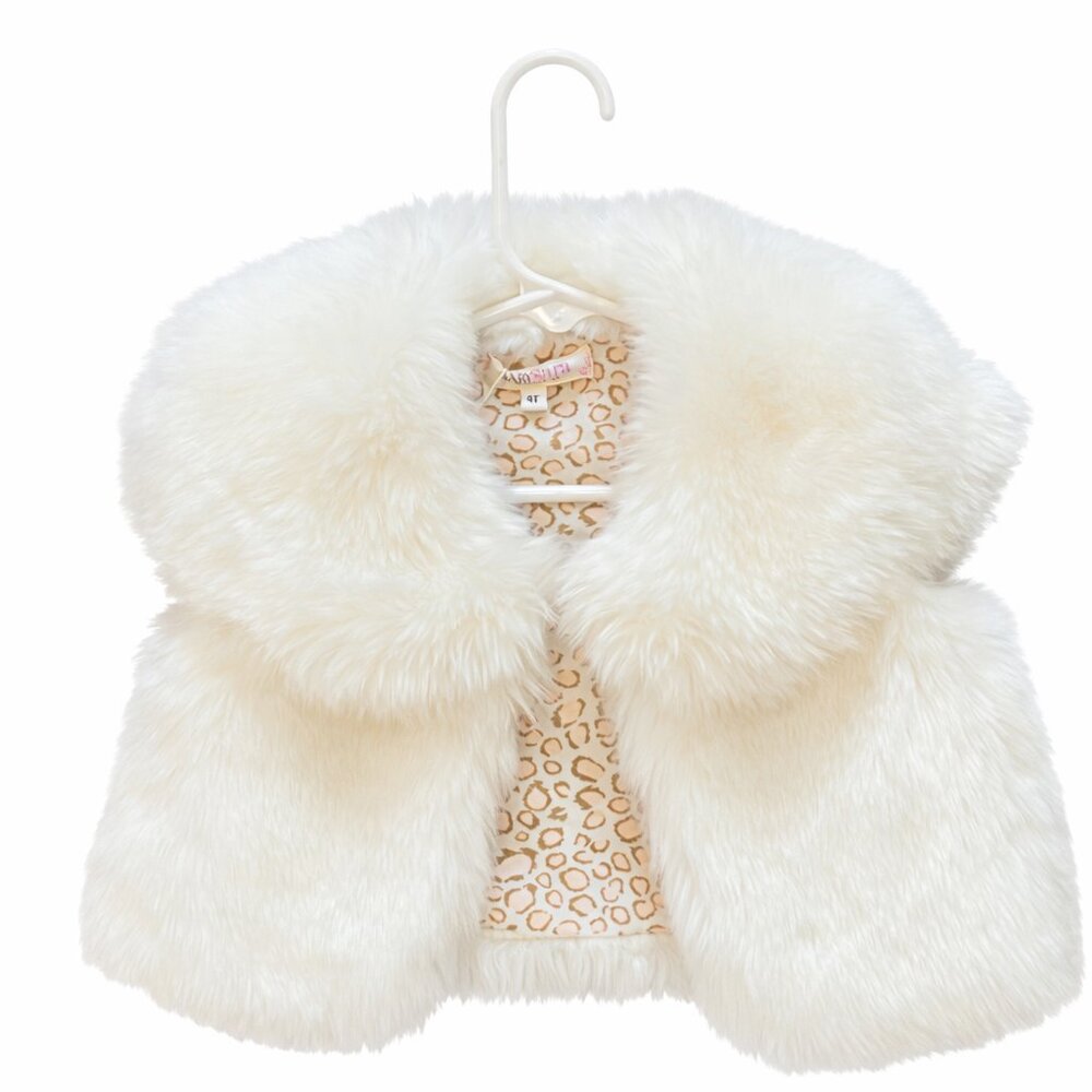 Baby Sara Ivory Faux Fur Little Girls Toddler Vest Bolero Shawl Easter 4T NWT - Picture 2 of 3